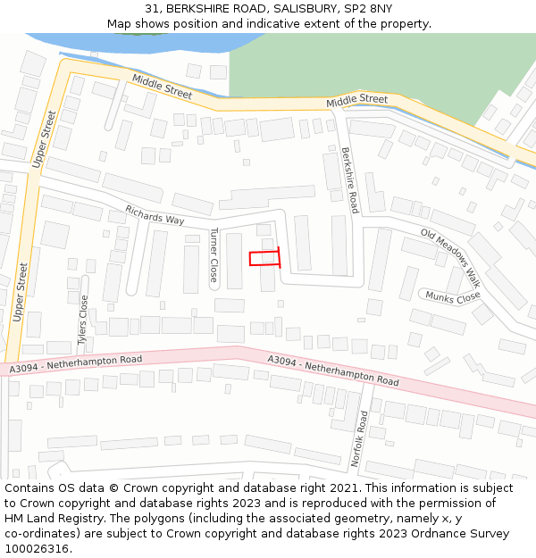 31, BERKSHIRE ROAD, SALISBURY, SP2 8NY: Location map and indicative extent of plot