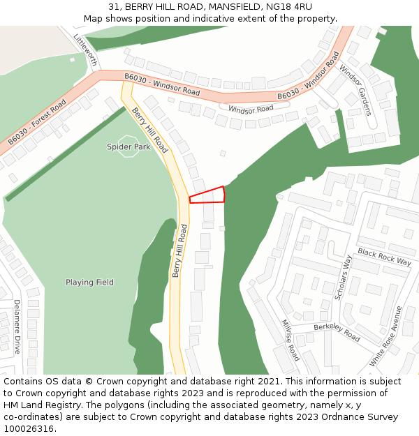31, BERRY HILL ROAD, MANSFIELD, NG18 4RU: Location map and indicative extent of plot