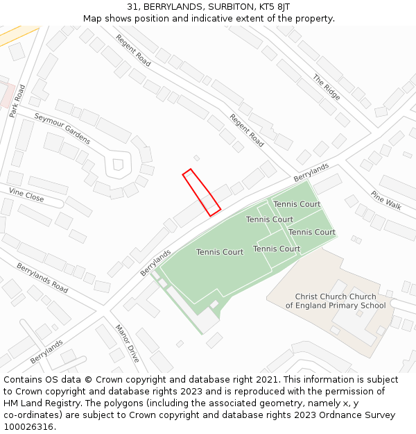 31, BERRYLANDS, SURBITON, KT5 8JT: Location map and indicative extent of plot