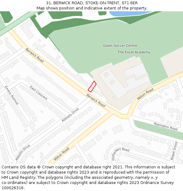 31, BERWICK ROAD, STOKE-ON-TRENT, ST1 6ER: Location map and indicative extent of plot