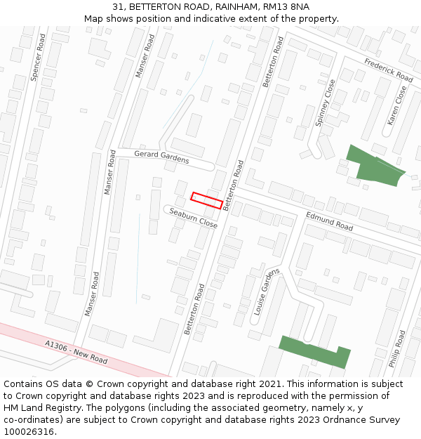 31, BETTERTON ROAD, RAINHAM, RM13 8NA: Location map and indicative extent of plot
