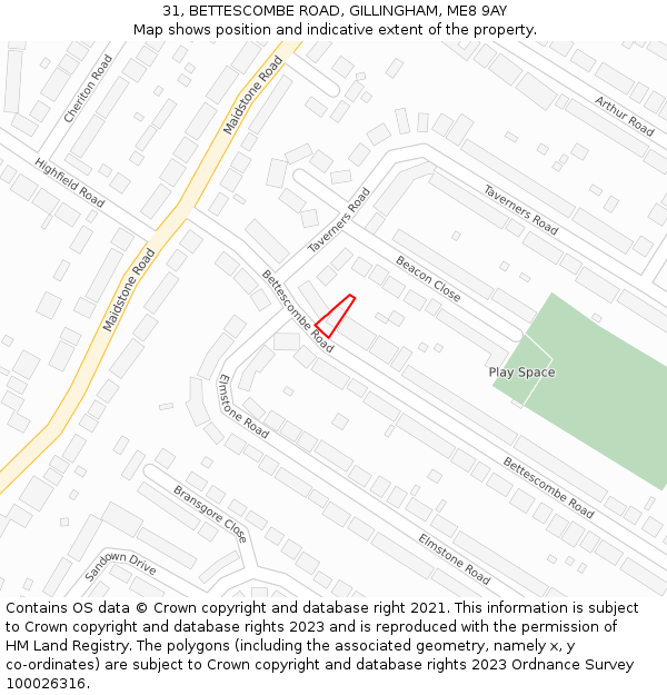 31, BETTESCOMBE ROAD, GILLINGHAM, ME8 9AY: Location map and indicative extent of plot