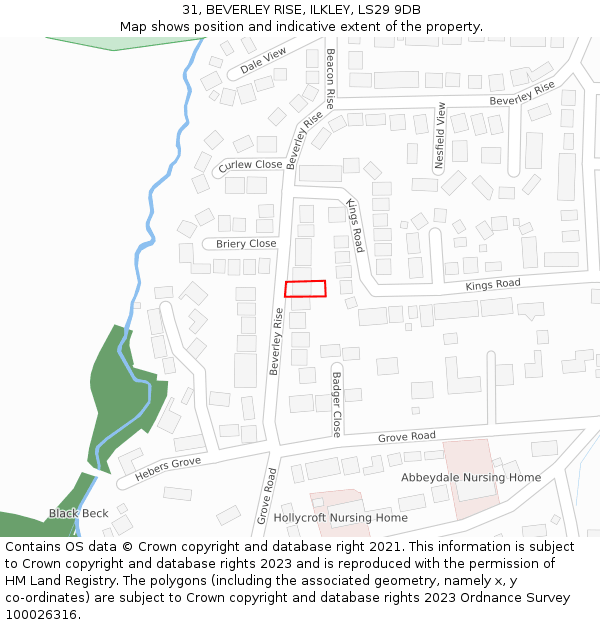 31, BEVERLEY RISE, ILKLEY, LS29 9DB: Location map and indicative extent of plot