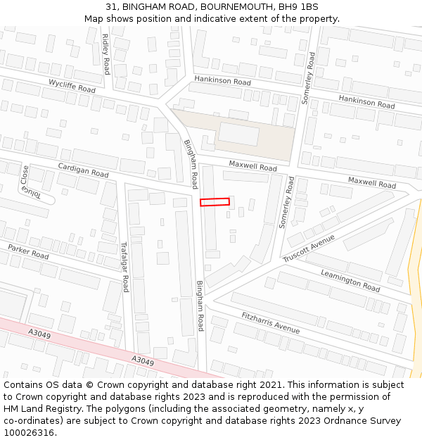 31, BINGHAM ROAD, BOURNEMOUTH, BH9 1BS: Location map and indicative extent of plot