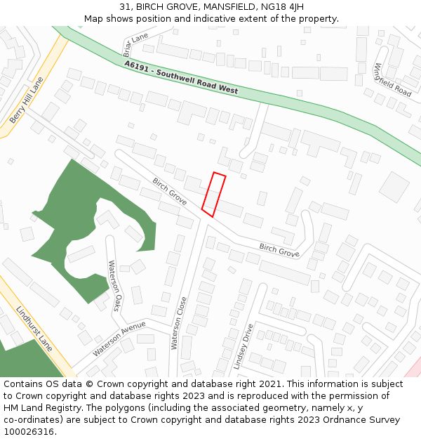 31, BIRCH GROVE, MANSFIELD, NG18 4JH: Location map and indicative extent of plot