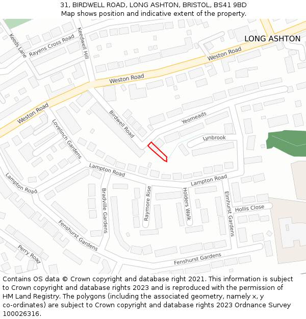 31, BIRDWELL ROAD, LONG ASHTON, BRISTOL, BS41 9BD: Location map and indicative extent of plot