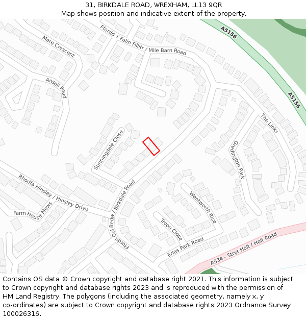 31, BIRKDALE ROAD, WREXHAM, LL13 9QR: Location map and indicative extent of plot