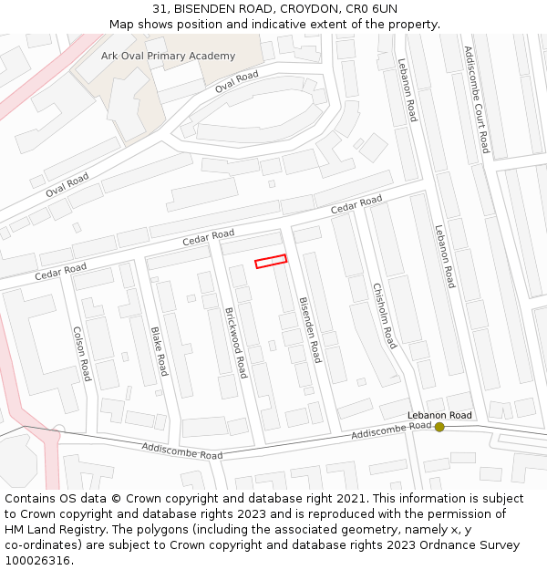 31, BISENDEN ROAD, CROYDON, CR0 6UN: Location map and indicative extent of plot