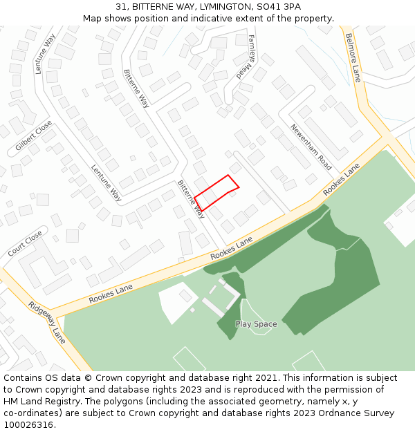 31, BITTERNE WAY, LYMINGTON, SO41 3PA: Location map and indicative extent of plot