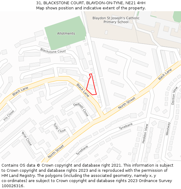 31, BLACKSTONE COURT, BLAYDON-ON-TYNE, NE21 4HH: Location map and indicative extent of plot