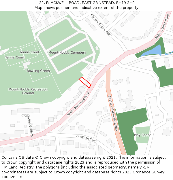 31, BLACKWELL ROAD, EAST GRINSTEAD, RH19 3HP: Location map and indicative extent of plot