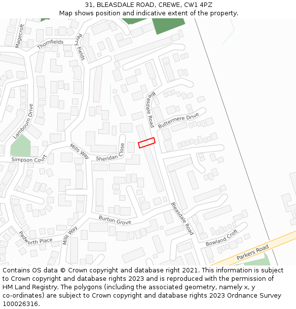 31, BLEASDALE ROAD, CREWE, CW1 4PZ: Location map and indicative extent of plot