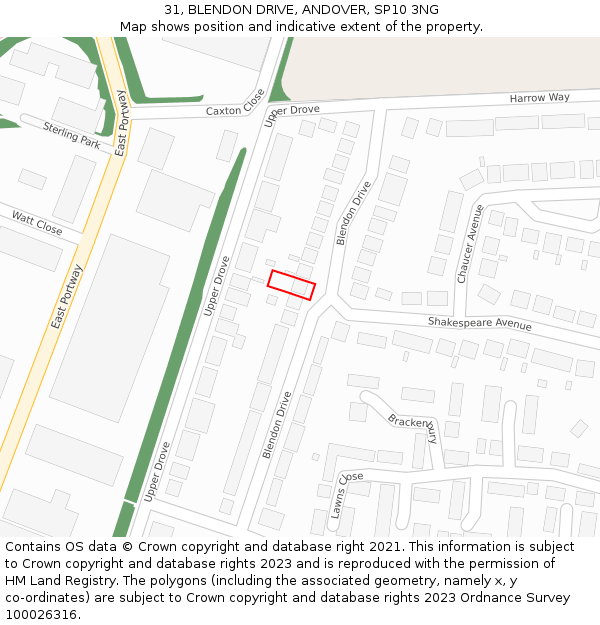 31, BLENDON DRIVE, ANDOVER, SP10 3NG: Location map and indicative extent of plot