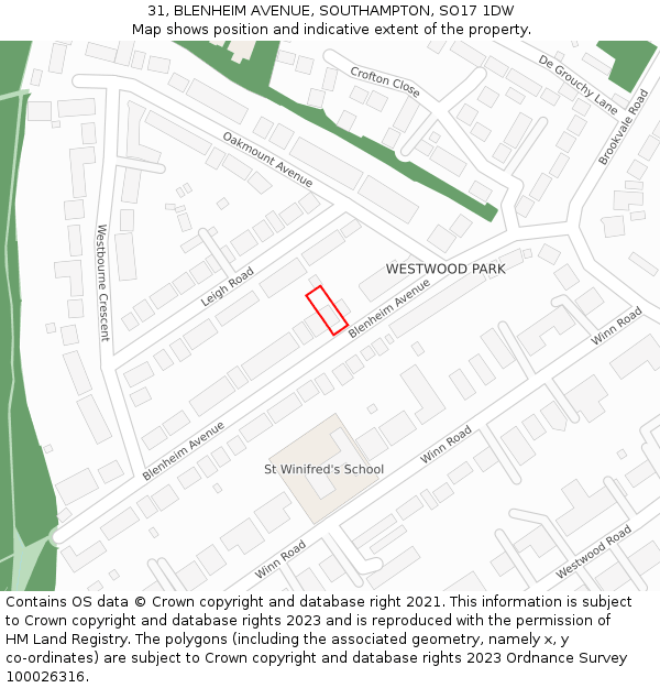 31, BLENHEIM AVENUE, SOUTHAMPTON, SO17 1DW: Location map and indicative extent of plot