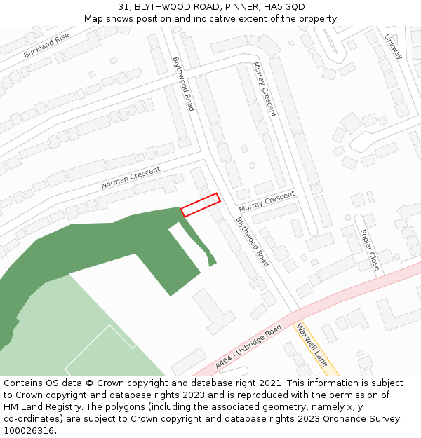 31, BLYTHWOOD ROAD, PINNER, HA5 3QD: Location map and indicative extent of plot