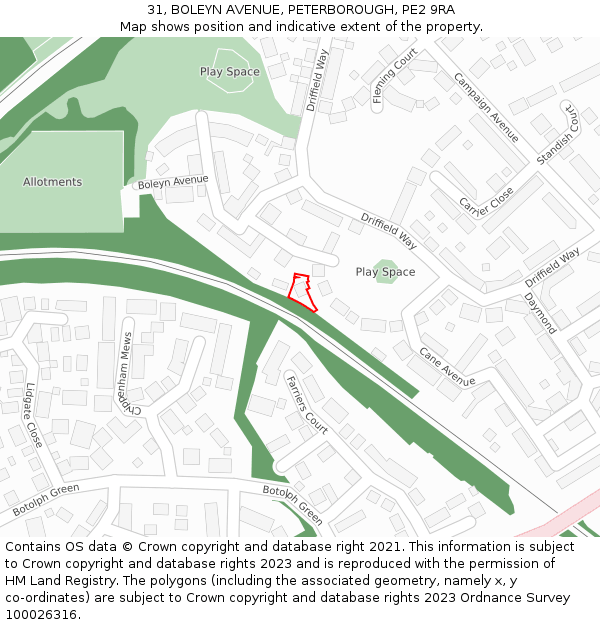 31, BOLEYN AVENUE, PETERBOROUGH, PE2 9RA: Location map and indicative extent of plot