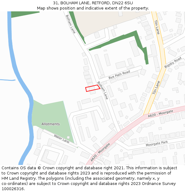 31, BOLHAM LANE, RETFORD, DN22 6SU: Location map and indicative extent of plot