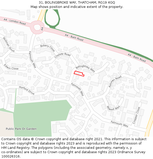 31, BOLINGBROKE WAY, THATCHAM, RG19 4GQ: Location map and indicative extent of plot