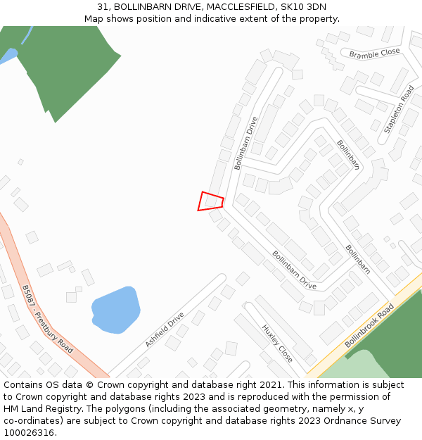 31, BOLLINBARN DRIVE, MACCLESFIELD, SK10 3DN: Location map and indicative extent of plot