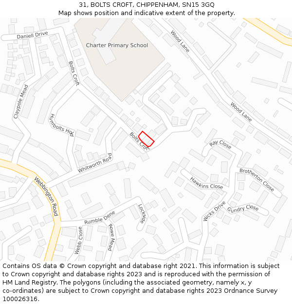 31, BOLTS CROFT, CHIPPENHAM, SN15 3GQ: Location map and indicative extent of plot