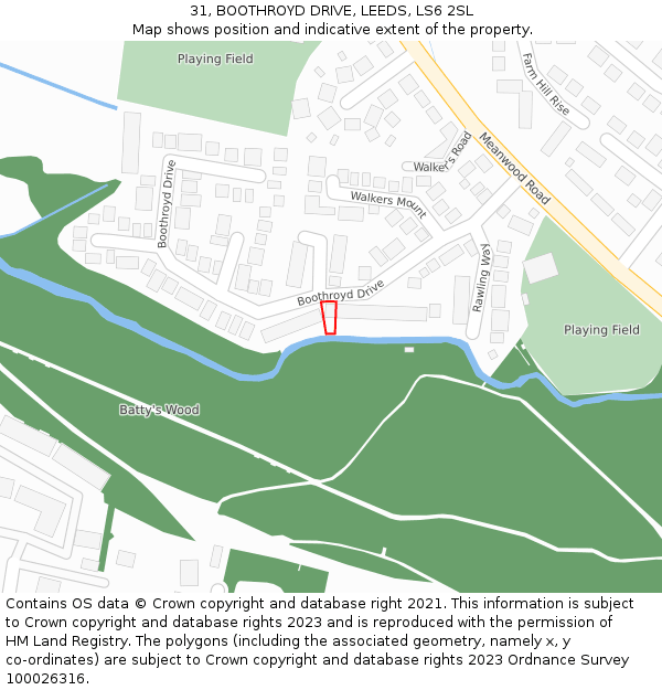 31, BOOTHROYD DRIVE, LEEDS, LS6 2SL: Location map and indicative extent of plot