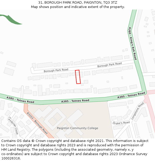 31, BOROUGH PARK ROAD, PAIGNTON, TQ3 3TZ: Location map and indicative extent of plot