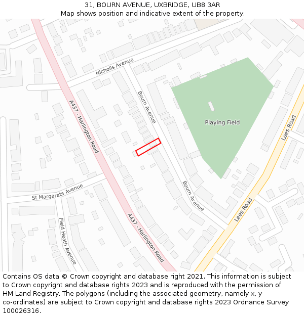 31, BOURN AVENUE, UXBRIDGE, UB8 3AR: Location map and indicative extent of plot