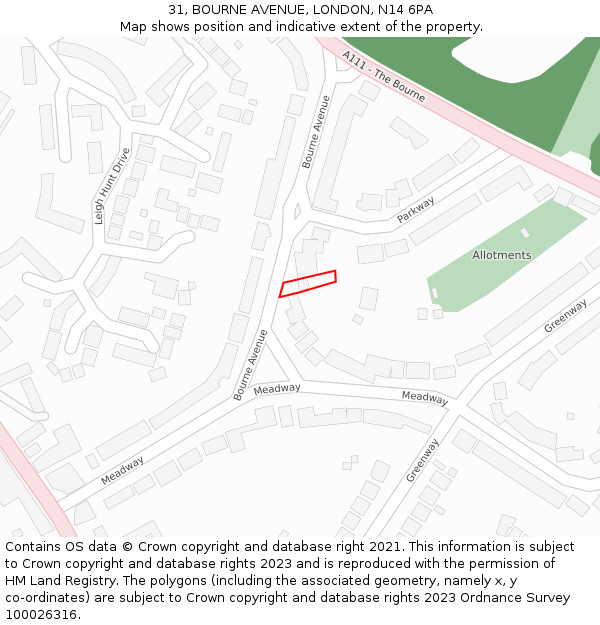 31, BOURNE AVENUE, LONDON, N14 6PA: Location map and indicative extent of plot