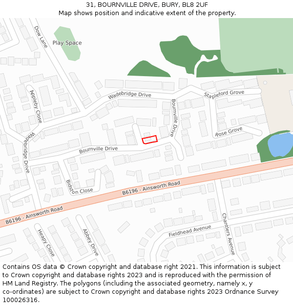 31, BOURNVILLE DRIVE, BURY, BL8 2UF: Location map and indicative extent of plot