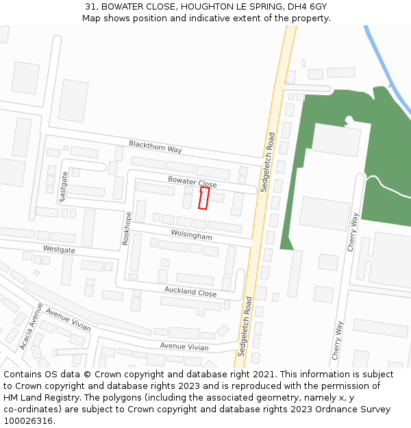 31, BOWATER CLOSE, HOUGHTON LE SPRING, DH4 6GY: Location map and indicative extent of plot