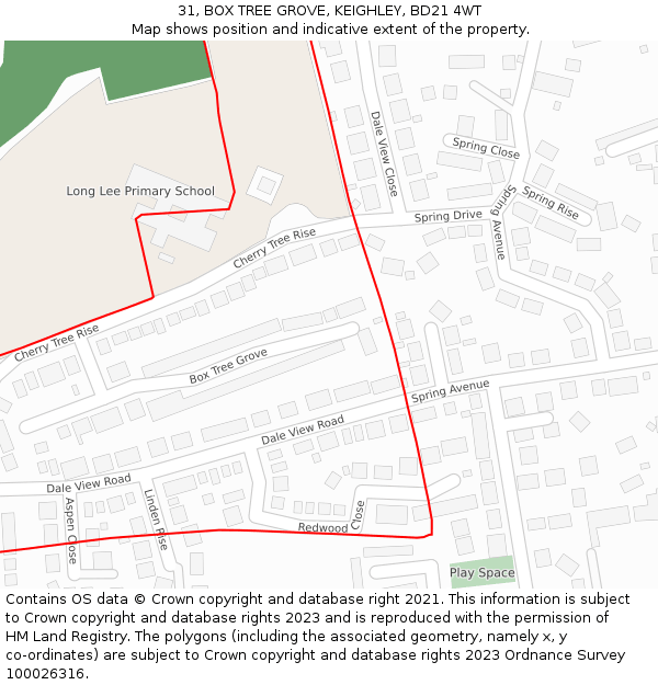 31, BOX TREE GROVE, KEIGHLEY, BD21 4WT: Location map and indicative extent of plot