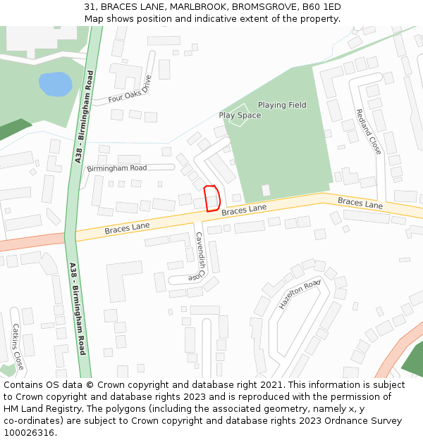 31, BRACES LANE, MARLBROOK, BROMSGROVE, B60 1ED: Location map and indicative extent of plot