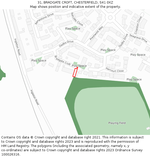 31, BRADGATE CROFT, CHESTERFIELD, S41 0XZ: Location map and indicative extent of plot