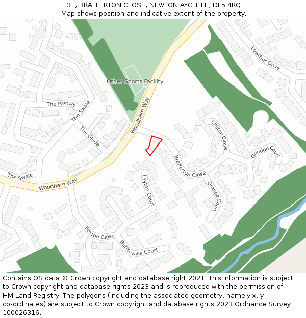 31, BRAFFERTON CLOSE, NEWTON AYCLIFFE, DL5 4RQ: Location map and indicative extent of plot