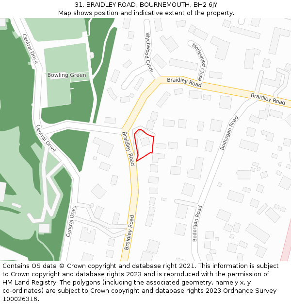31, BRAIDLEY ROAD, BOURNEMOUTH, BH2 6JY: Location map and indicative extent of plot
