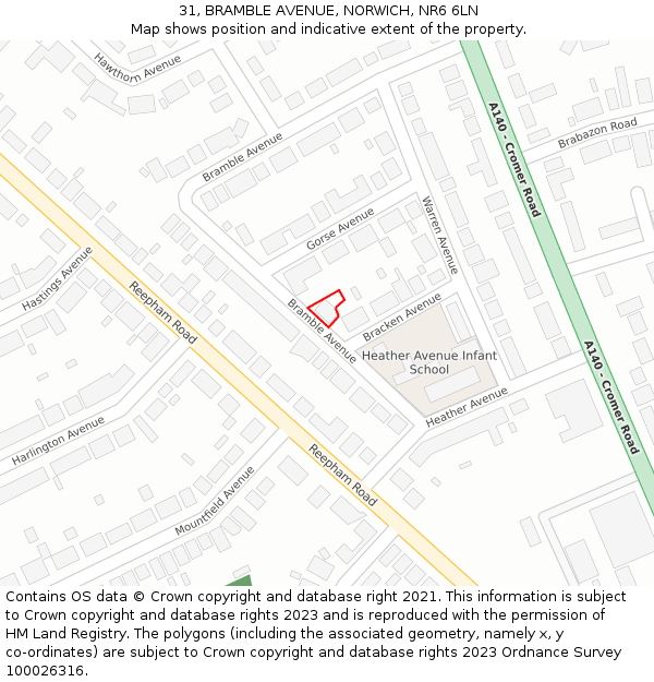 31, BRAMBLE AVENUE, NORWICH, NR6 6LN: Location map and indicative extent of plot