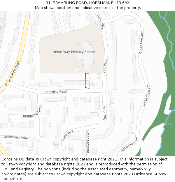 31, BRAMBLING ROAD, HORSHAM, RH13 6AX: Location map and indicative extent of plot