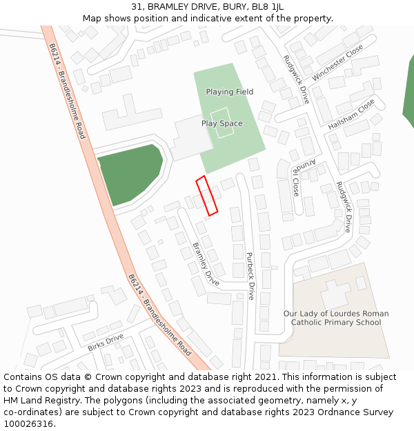 31, BRAMLEY DRIVE, BURY, BL8 1JL: Location map and indicative extent of plot