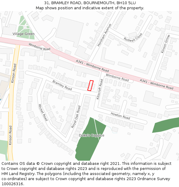 31, BRAMLEY ROAD, BOURNEMOUTH, BH10 5LU: Location map and indicative extent of plot