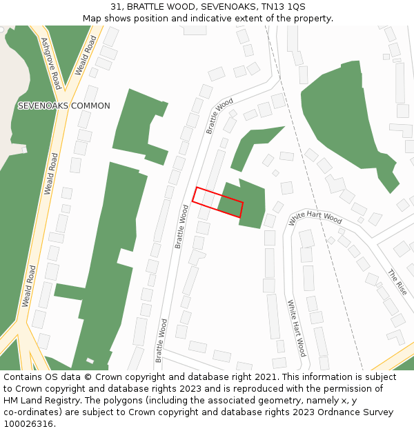 31, BRATTLE WOOD, SEVENOAKS, TN13 1QS: Location map and indicative extent of plot