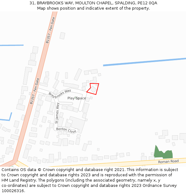 31, BRAYBROOKS WAY, MOULTON CHAPEL, SPALDING, PE12 0QA: Location map and indicative extent of plot