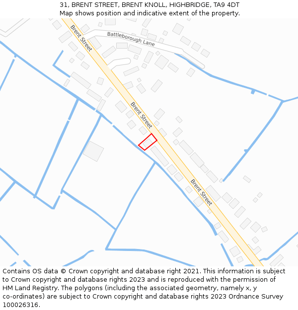 31, BRENT STREET, BRENT KNOLL, HIGHBRIDGE, TA9 4DT: Location map and indicative extent of plot