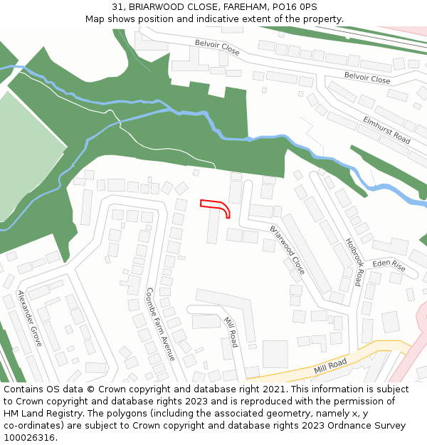 31, BRIARWOOD CLOSE, FAREHAM, PO16 0PS: Location map and indicative extent of plot