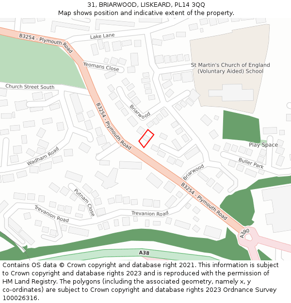 31, BRIARWOOD, LISKEARD, PL14 3QQ: Location map and indicative extent of plot
