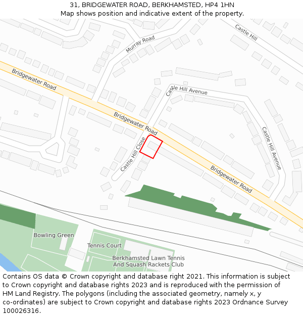 31, BRIDGEWATER ROAD, BERKHAMSTED, HP4 1HN: Location map and indicative extent of plot