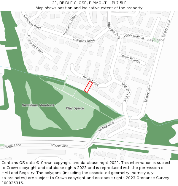 31, BRIDLE CLOSE, PLYMOUTH, PL7 5LF: Location map and indicative extent of plot