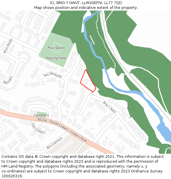 31, BRIG Y NANT, LLANGEFNI, LL77 7QD: Location map and indicative extent of plot