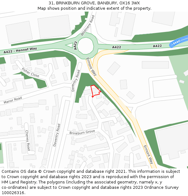 31, BRINKBURN GROVE, BANBURY, OX16 3WX: Location map and indicative extent of plot