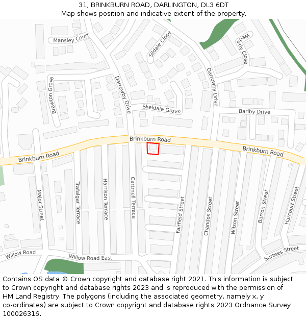 31, BRINKBURN ROAD, DARLINGTON, DL3 6DT: Location map and indicative extent of plot