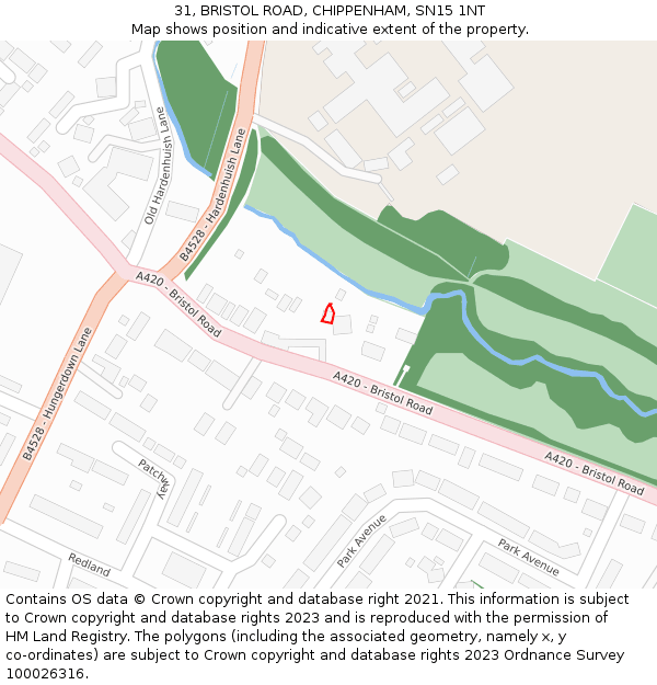 31, BRISTOL ROAD, CHIPPENHAM, SN15 1NT: Location map and indicative extent of plot